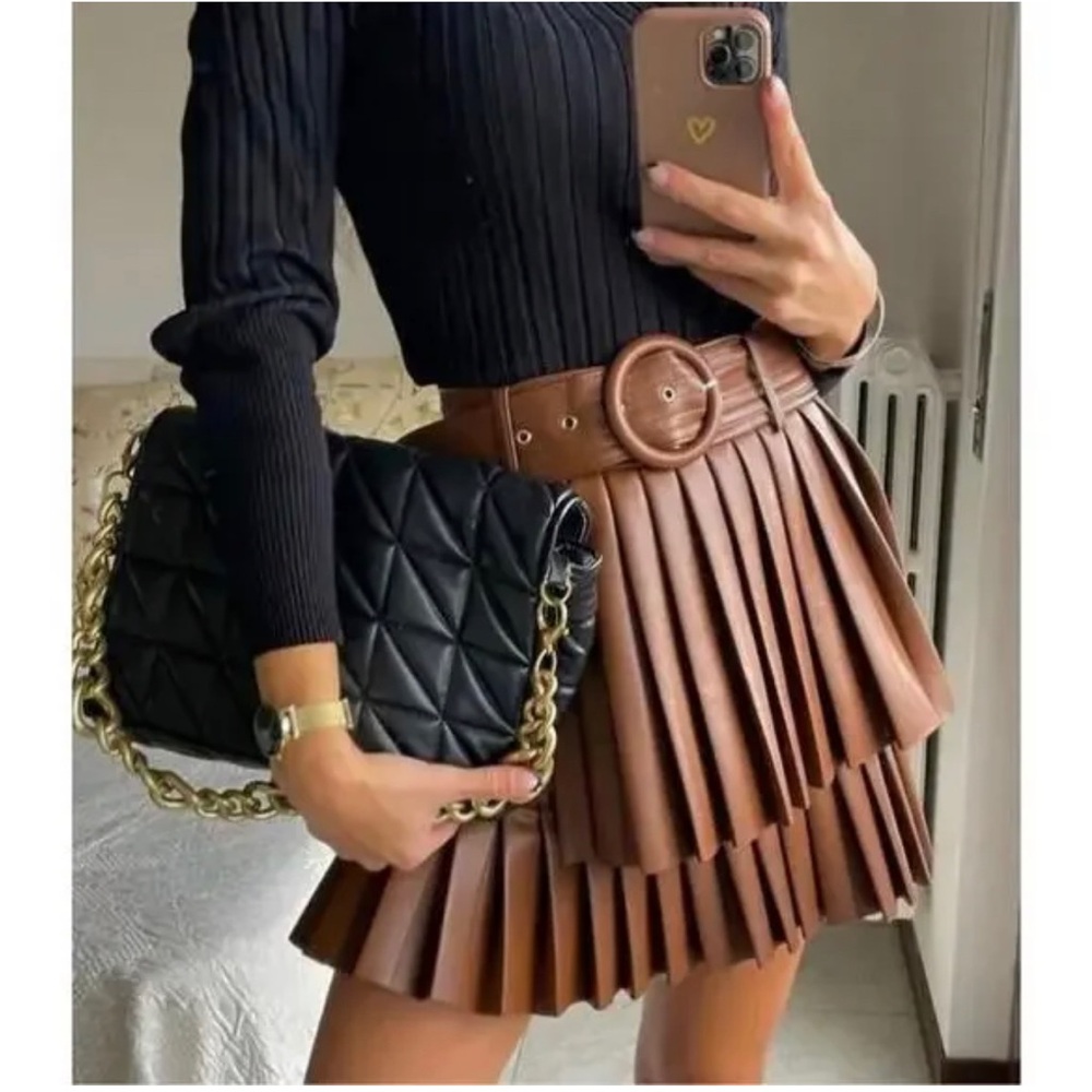 Brown leather skirt